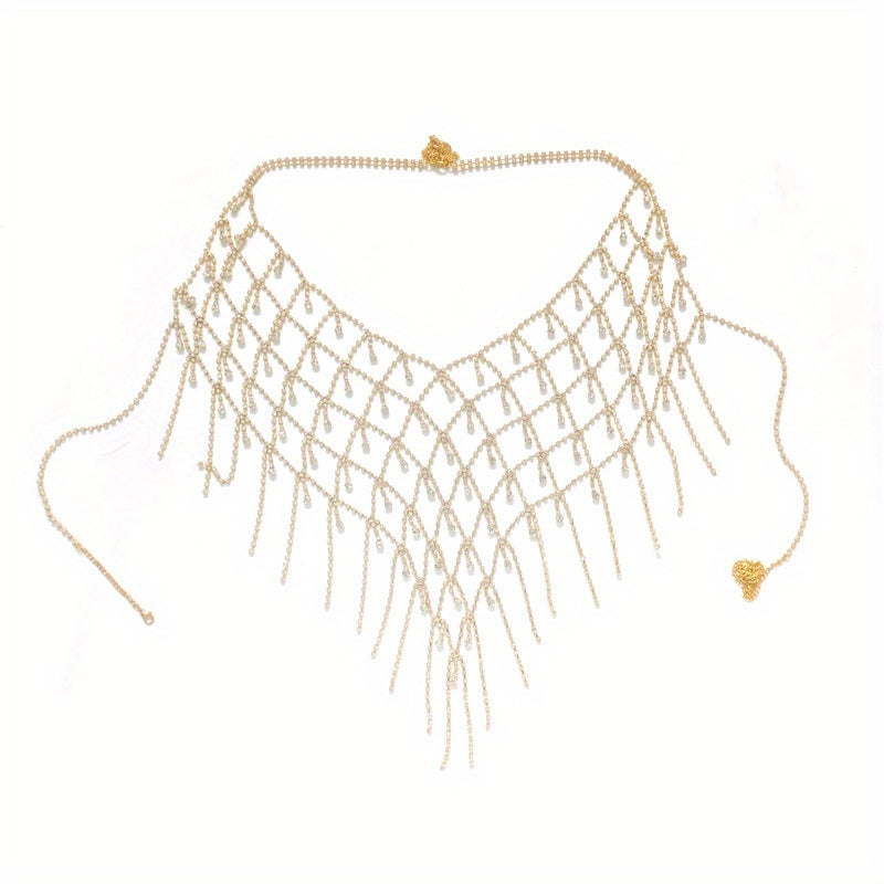 1 Luxurious Rhinestone Sparkling Chest Chain, Fashionable Retro Style Sparkling Body Chain Accessory for Women, Suitable for Gifts