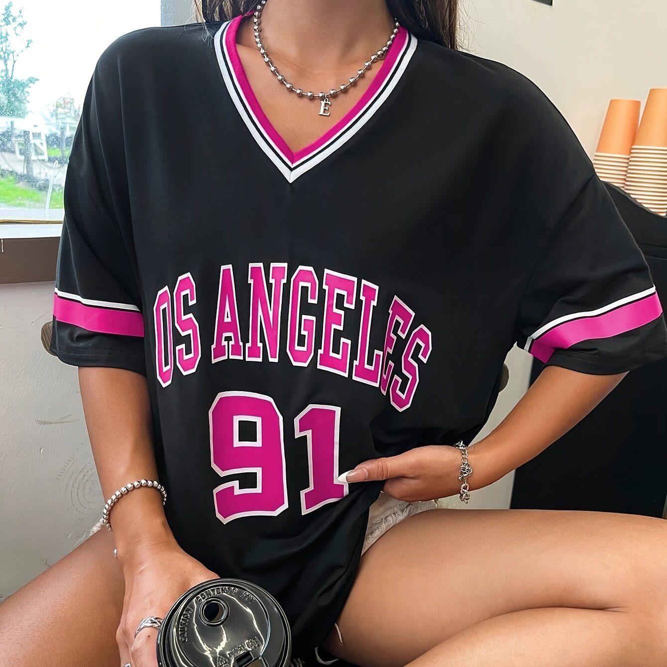 Women's Oversized Graphic Brooklyn Letter Short Sleeve Tee