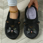 Women's Cute Cartoon Black Cat Slippers with Big Eyes and Ears, Soft Warm Non-slip Indoor House Slip-on Slippers with Fabric Upper, Inner, Insole and TPR Sole