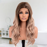Realistic Glueless Lace Front Wig for Women - Brown Rooted Ash Blonde Body Wave 20" Shoulder Length, 130% Density Synthetic Hair with 13x4x1 Lace Area, Middle Part Elegant Unisex Wig for All Ethnicities, Versatile Hairpiece |
