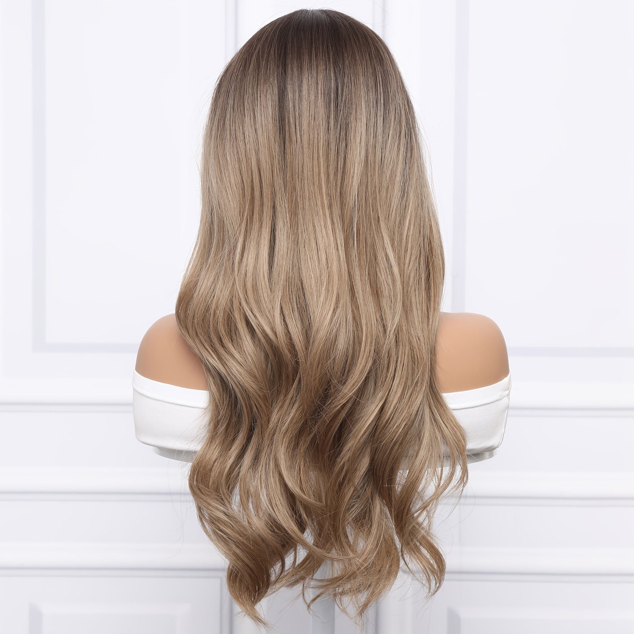 22" Ombre Brown to Blonde Curly Wig with Bangs - Natural Fluffy High-Temperature Fiber, Loose Waves for Everyday & Party Wear, Rose Net Cap, 180% Density