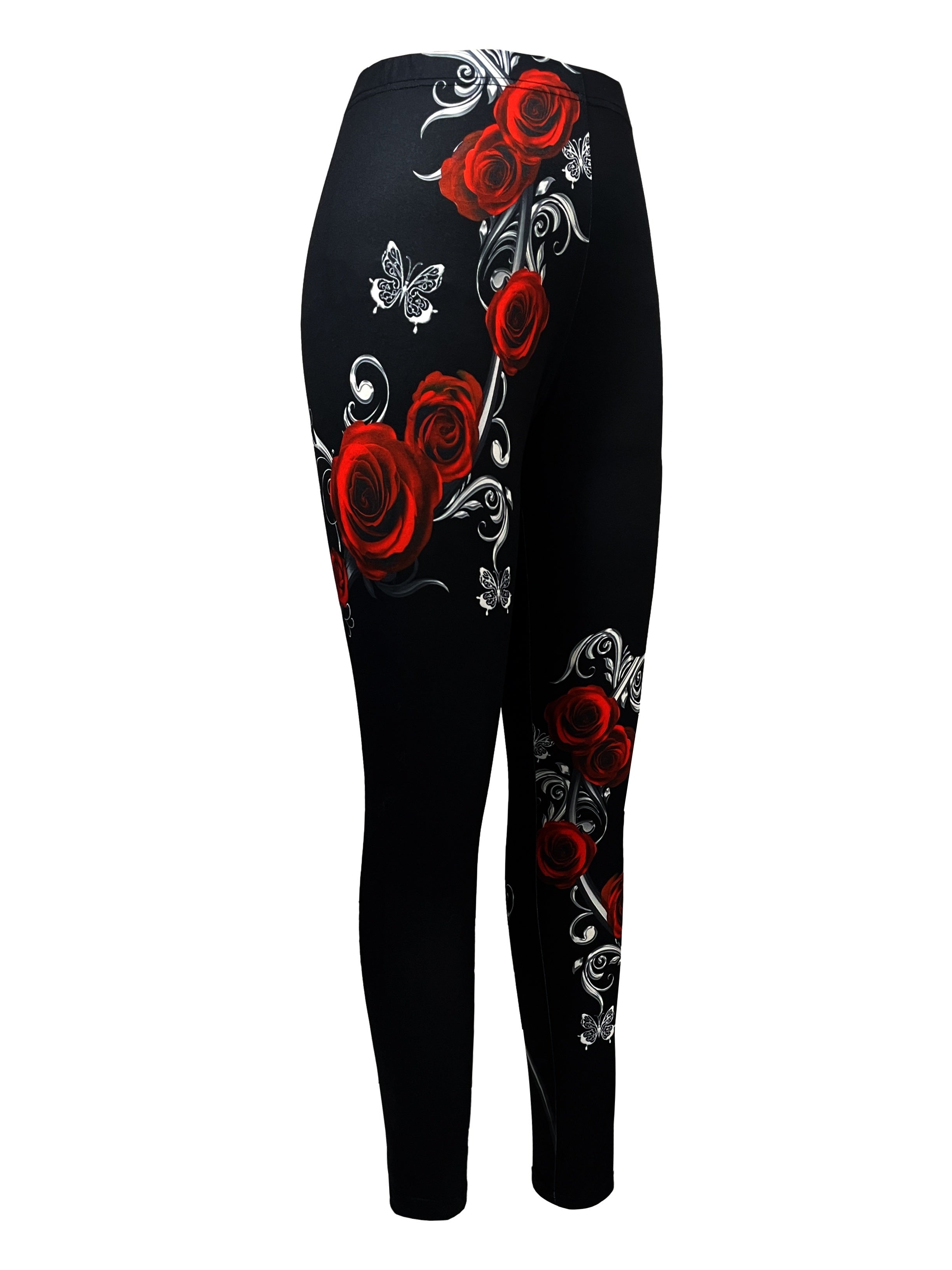 Floral Elegance & Comfort: Durable, Mid-Elastic Jegging-Leggings for Year-Round Style, Easy-Care Knit Fabric