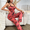 Adult Crown Print Pajama Set - Sexy Style, Sleeveless Spaghetti Strap Top & Long Pants with Bow Detail, Polyester Blend, All-Season Comfort, Bedroom Essentials|Sexy Pajama Set|Polyester Fabric