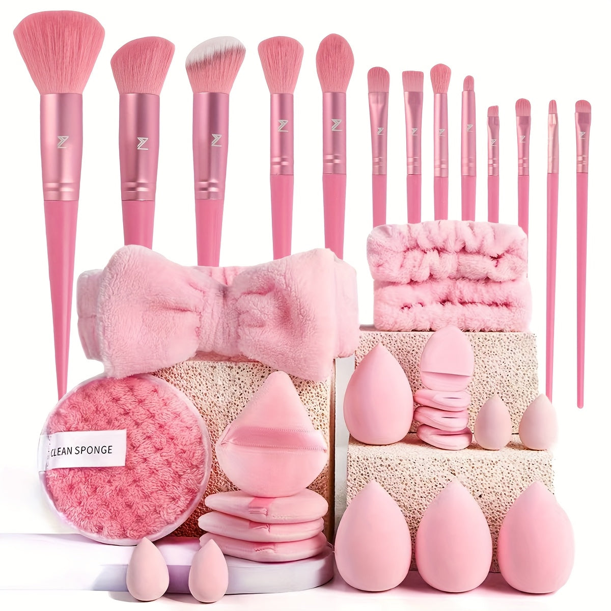 A Complete Pink Makeup Brush Set with 20/33pcs, Including Soft Brushes, Beauty Blenders, And Puffs, Catering to All Your Beauty Needs, Perfect As a Birthday, Christmas, Or New Year Gift.