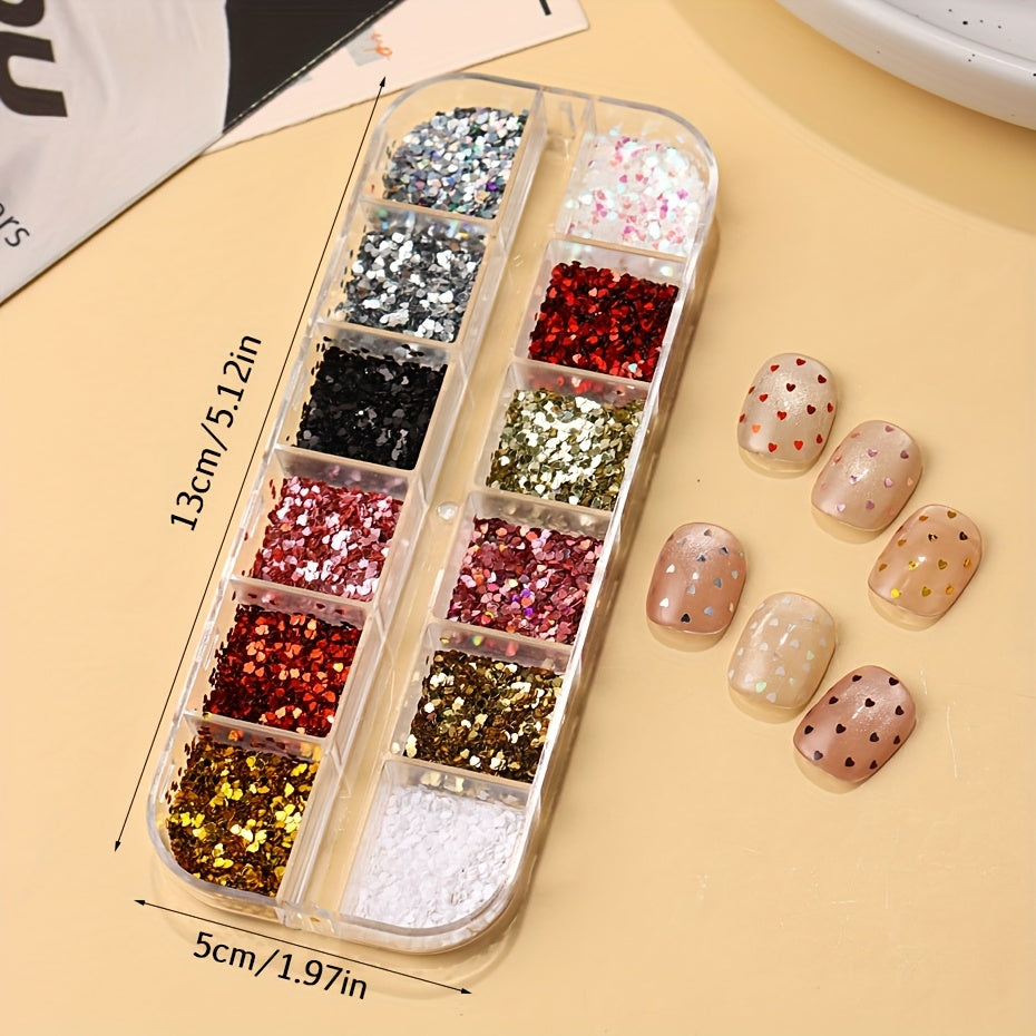 Mini Love Heart Nail Glitter Sequin Laser Shiny Sparkly Sequin 3D Holographic Red Pink Golden Silvery Flash Flakes DIY Nail Decorations