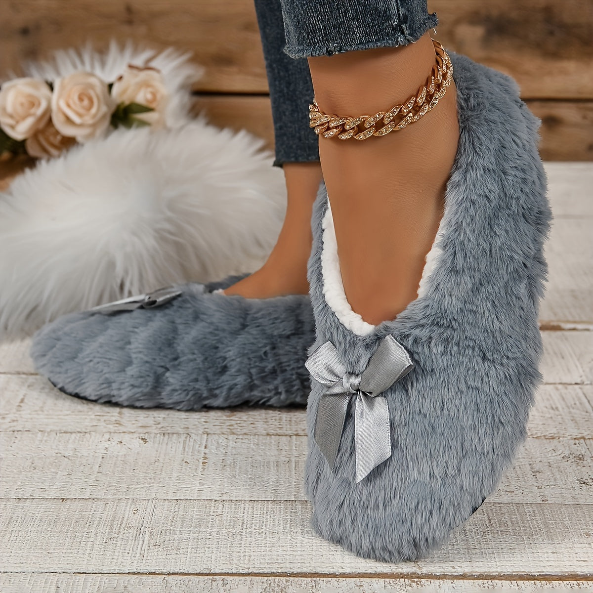 CozyFur Slippers - Soft, Breathable, Warm, Non-slip, Plush Lined Indoor Shoes with Faux Fur Soft Sole for Barefoot Feel - Perfect for Relaxation and Lounging Around the House