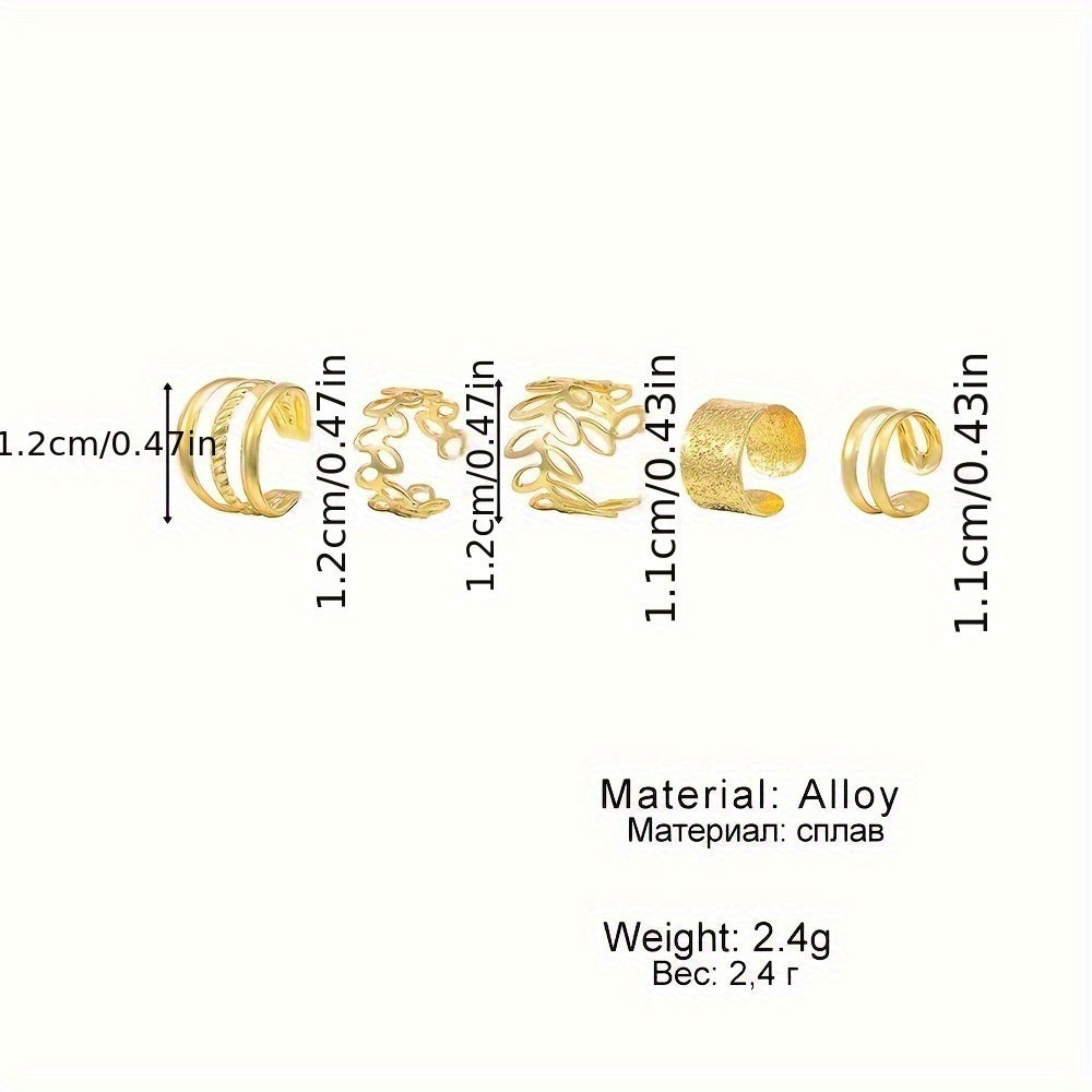 Set Of 5 Delicate And Versatile Hollowed-out Leaf Ear Cuffs
