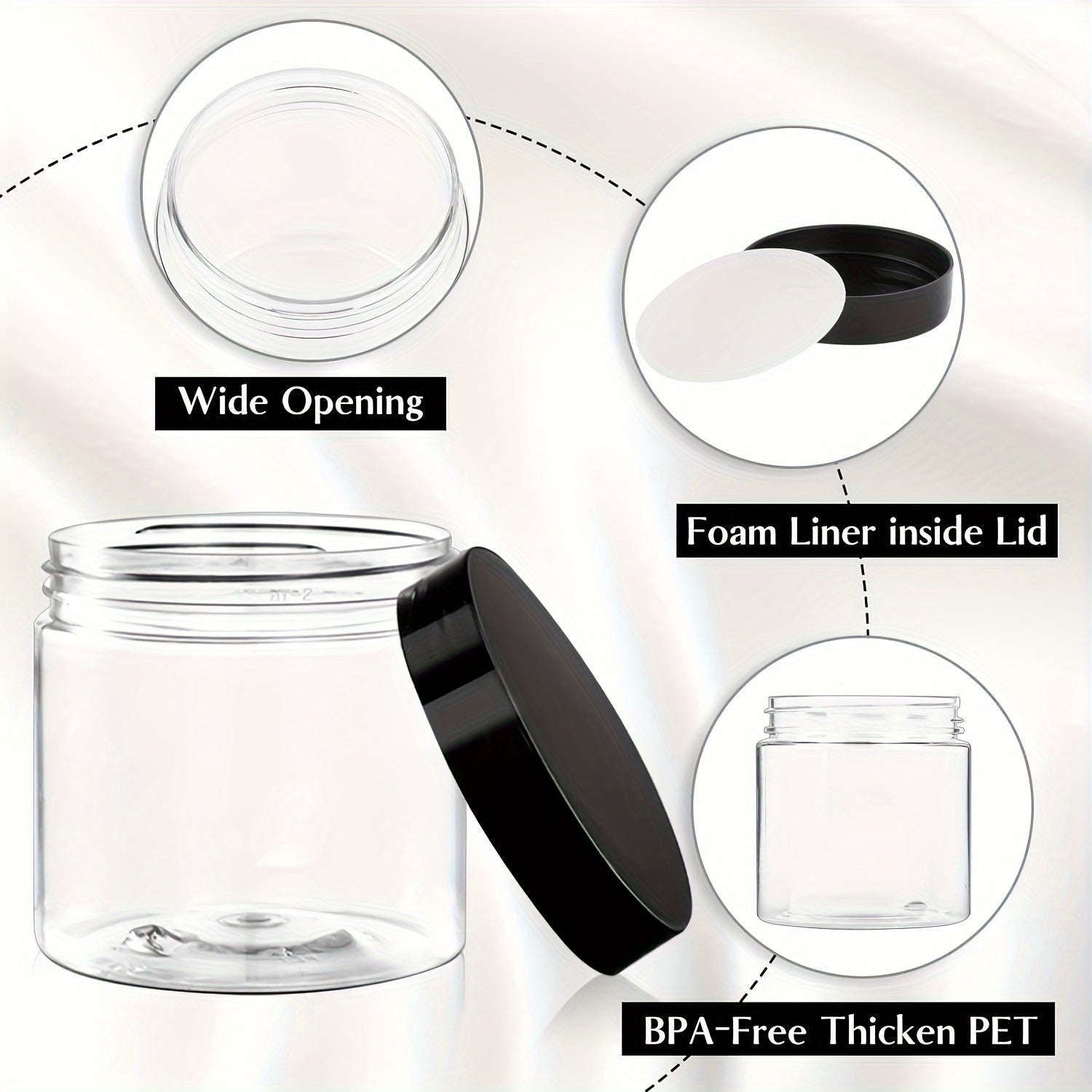 50-Pack 4oz Plastic Jars with Lids and Labels - BPA-Free Clear Round Multipurpose Containers, Hand Washable with Flip Top for Lotions, Creams, Body Butters, Slime, Cosmetics, Beads, Samples & Travel Storage - Reusable & No El