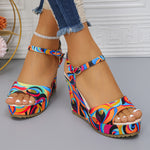 Women's Contrast Color Wedge Sandals - Trendy Colorful Platform High Heels, Fashion Summer Ankle Strap Sandals - For Women - Summer Season - Perfect for Parties & Casual Outings - Ideal Gift for Fashionistas