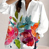 New Women'S Casual Ink Painting Printed Button-Up Long Sleeve Shirt