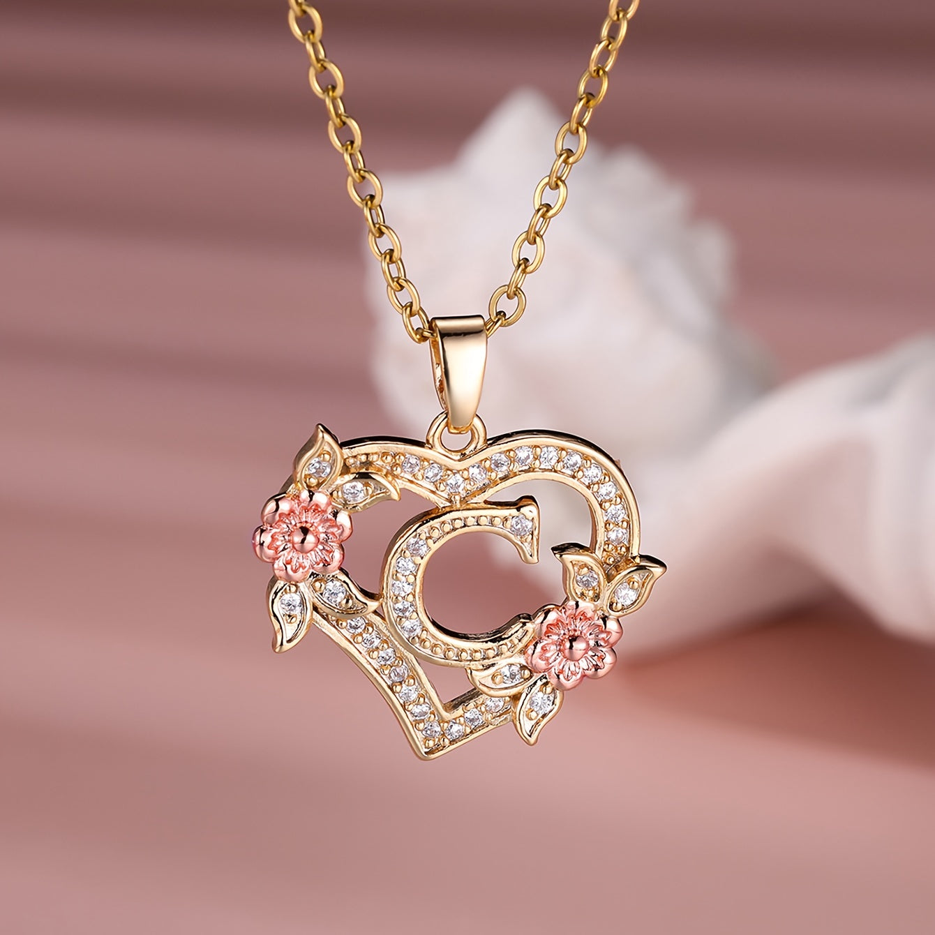 1pc A-Z Letter Love Heart Necklace Elegant zirconia Rose Golden Necklace Valentine'S Day Gift Trendy Jewelry For Women