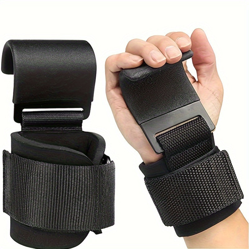 2pcs Adjustable Fitness Wrist Hooks for Squats, Weightlifting & Pull-Ups - Stainless Steel, Non-Slip Grip Support in Black, Red/Blue - Ideal for Strength Training & Sports, Gym Equipment|Sports Wrist Hooks|Durable Workout Gea