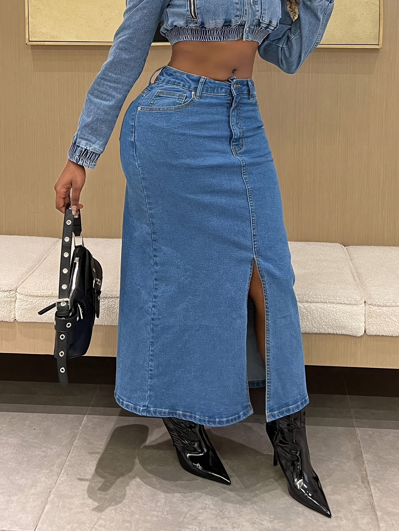 European And American Street Bag Hip Slit Sexy Denim Skirt For Women