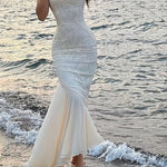 Fish Tail Suspender V-neck Sleeveless Lace Patchwork Chest Wrapped Spring And Summer Dress