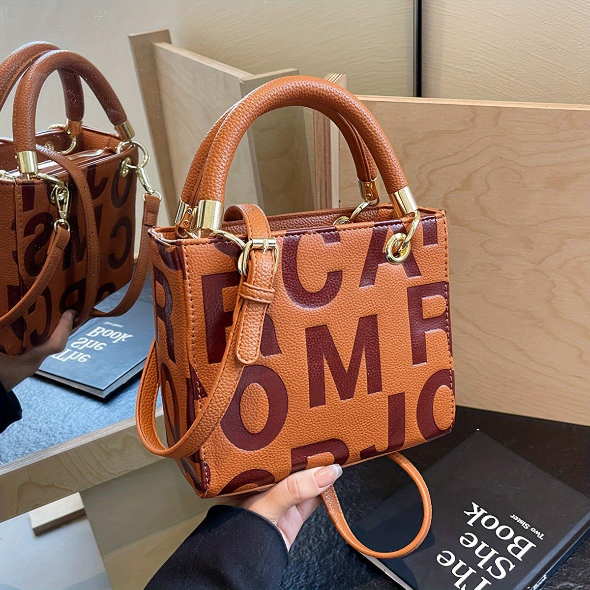 Fashionable Handbag with Alphabets Embossed Print, Crossbody & Shoulder Bag for Shopping, Parties, and Outings
