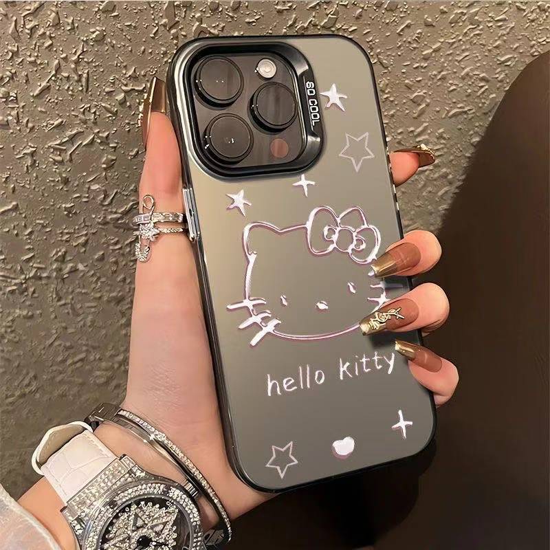 Sanrio, Pink Silvery Line Hello Kitty Colorful Pattern Phone Case Compatible with iPhone 7/8/SE2/SE3/7PLUS/8PLUS/X/XS/XR/XSMAX/11/11PRO/11PROMAX/12/12PRO/12PROMAX/13/13PRO/13PROMAX/14/14PRO/14PROMAX/14PLUS/15/15PRO/15PROMAX/1