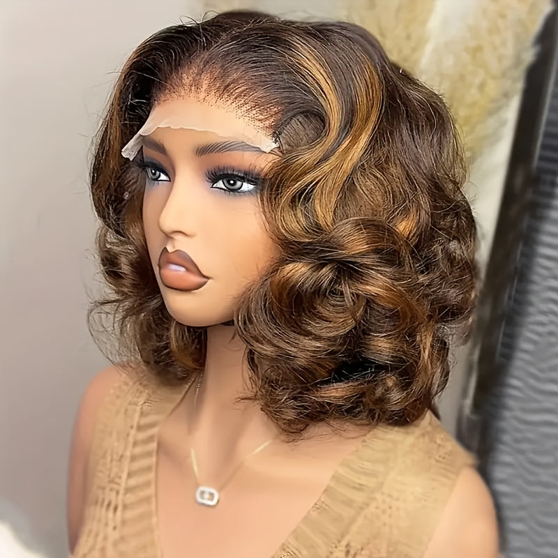 Bob Wig Human Hair 4/27 Ombre Honey Blonde HD Lace Front 13x4 - Straight 180% Density Pre-Plucked with Baby Hair Natural Look for, Hair Wig, Realistic Hairpiece
