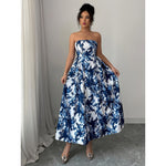 Womens Strapless Printed Casual A Line Dress