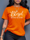 Women'S Inspirational Quote T-Shirt, "Blessed Beyond Measure" White Lettering, Casual Crew Neck Short Sleeve Top, 100% Polyester Knit Fabric, All Season Wear, 180gsm - Orange