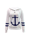 Stylish Anchor Print Button Hoodie - Soft Casual Long Sleeve Drawstring Sweatshirt with Relaxed Fit, Women's Comfortable Clothing for Daily Wear