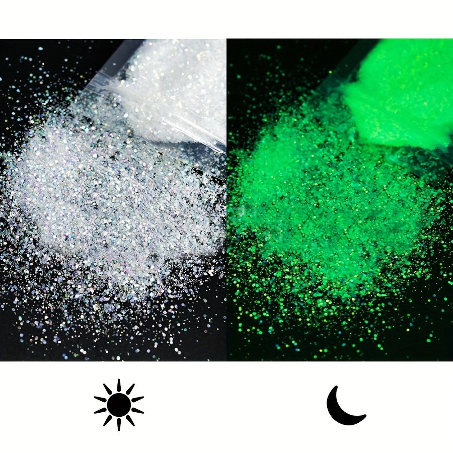 Glow-in-the-Dark Nail Powder - Blue & Green Luminous Pigment Dust, Odorless Phosphor Glitter for Stunning Manicures