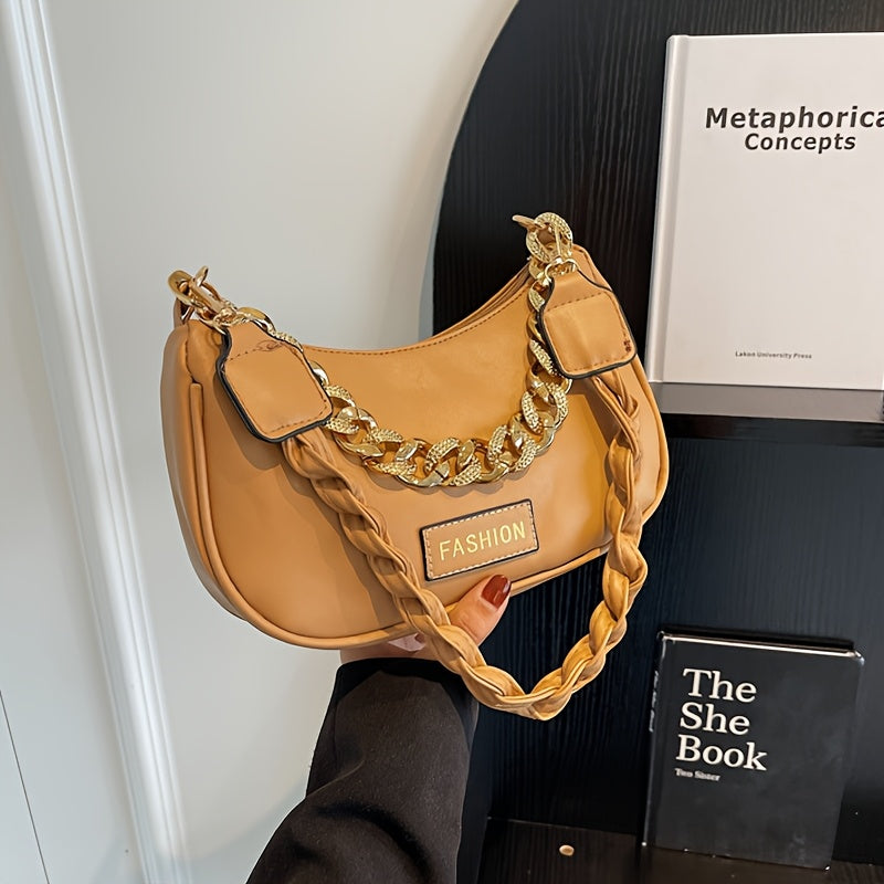 Stylish Women's Shoulder Bag with Adjustable Golden Chain Strap - Elegant Crossbody Handbag in Black, Khaki, or Orange, Perfect for Casual or Formal Occasions, Ladies Handbags