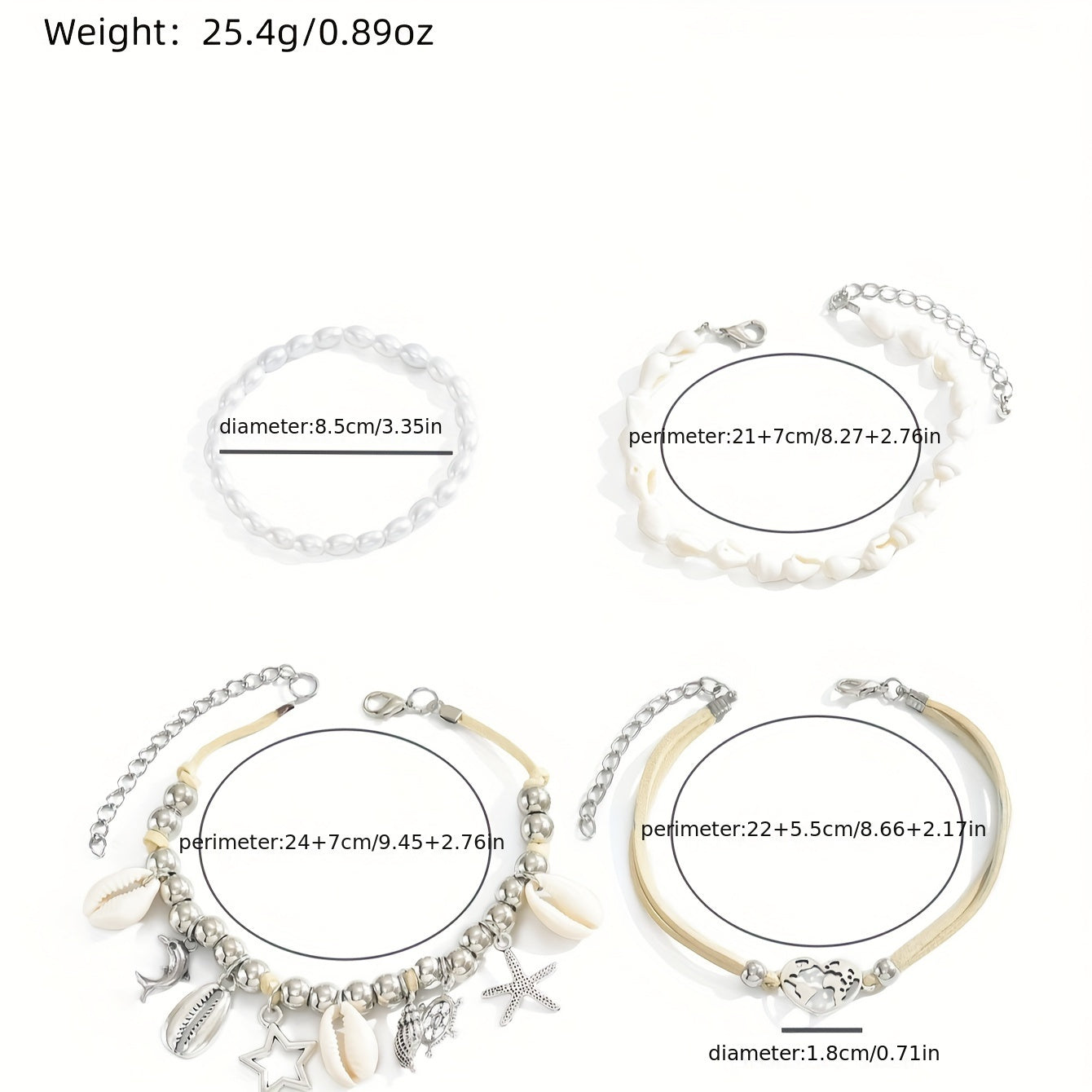 4pcs Women's Boho Anklet Set - Silver-Plated Shell & Faux Pearl Charms, Starfish Conch Moon Motifs - All-Season Jewelry | Versatile for Daily & Party Wear | Ideal Thanksgiving Day Gift