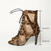 [Everyday Elegance] Women's Leopard Print High Heel Mesh Booties, Lace-Up & Back Zip Design, Breathable Peep Toe Stiletto Shoes for Casual Attire, Dressy Shoes