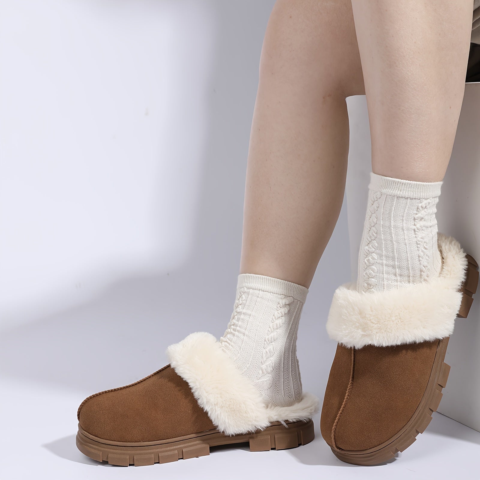 Cozy Fuzzy Slippers for Women - Soft Suede Memory Foam House Shoes with Faux Fur Lining for Indoor Outdoor Comfort - Warm and Plush Winter Slippers