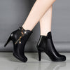 Women's Black Faux Cover Ankle Boots with Golden Zipper & Chunky Heel - Stylish Round Toe Platform Booties for Casual Attire