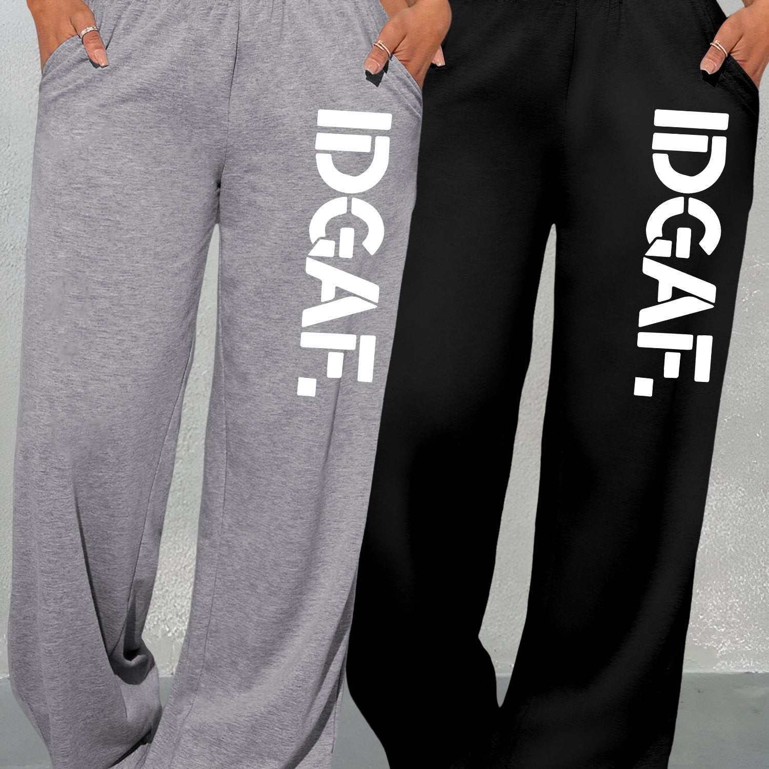 2-Pack Women'S Casual Loose-Fit High-Waisted Sweatpants, Geometric Print, Knit Fabric, Polyester, Straight Leg, Adult, All-Season, Fashion Pants