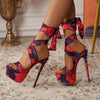 2025 New Women's Pointed-Toe Stiletto Heel Platform Pumps with Adjustable Ankle Strap - Floral Print Fabric Upper, Ultra-High Heels for Fashion Shows & Special Occasions, Party Footwear, Elegant Design, Highquality Finish, Dr