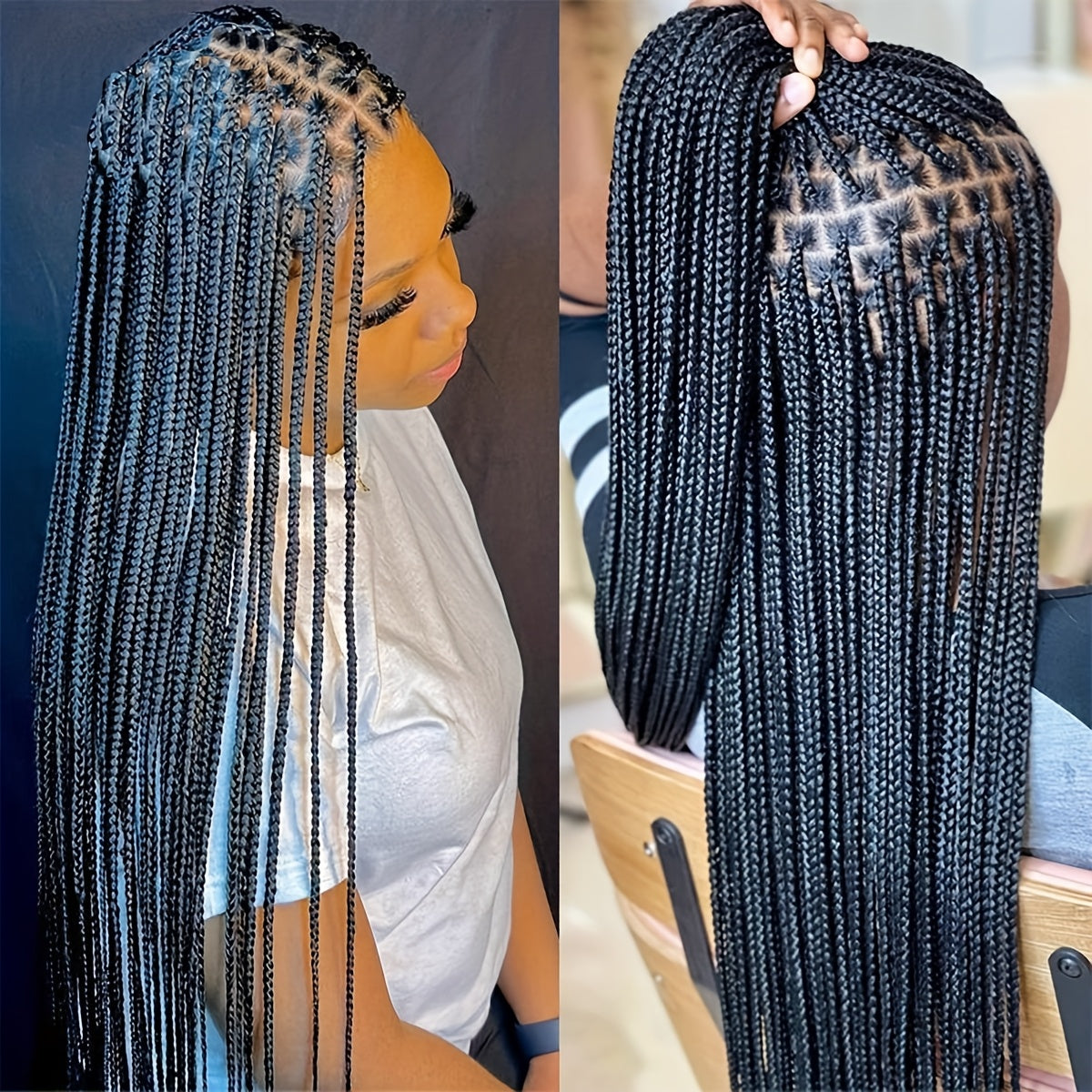 30 Inch Full Lace Braided Wig - Knotless Box Braids, Easy Wear, High-Temperature Fiber, Straight Hair, Elegant Style, All Occasions Wig|Straight Hair Wig|Easy Wear Wig
