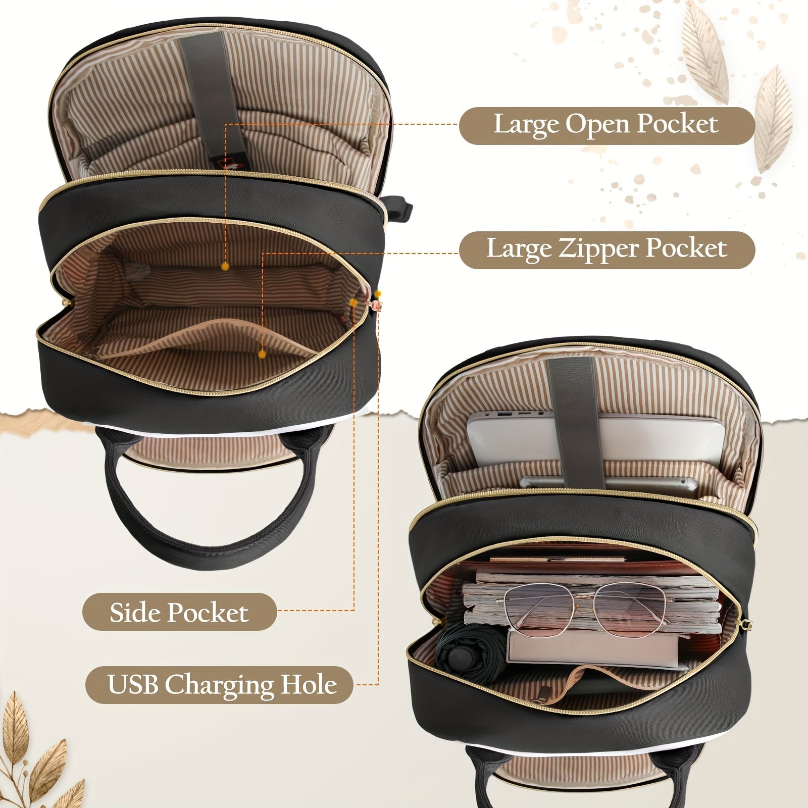 2pcs Women's Makeup Bag And Backpack, Simple Design Bag For Daily School And Travel Use