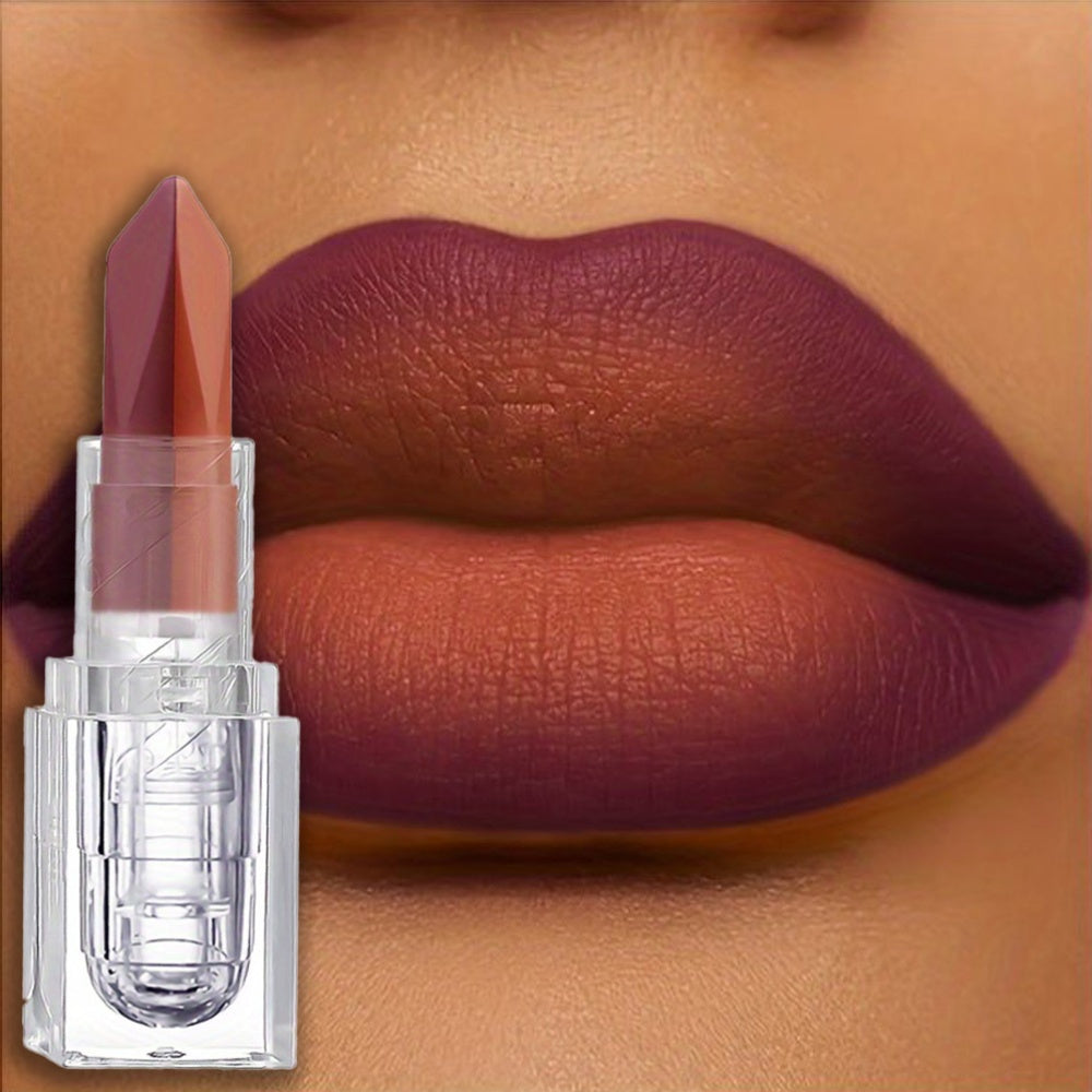 Dual-Tone Matte Lipstick - Long-Lasting, Waterproof, Non-Stick Velvet Lip Mud with Pearlescent Finish - Universal Skin Compatibility, Romantic Holiday Gift, Perfect for Natural Makeup in Red & Brown Shades