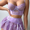 European and American Bow Lace Skirt Sexy Backless Set, 3pcs set, top + skirt + pants + garter belt