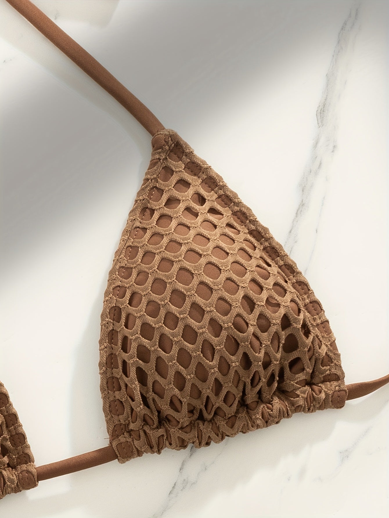 3 Piece Set Swimsuits - Hollow Out Plain Khaki Triangle Halter Tie Strap Bikini Drawstring Wrap Skirt - Women's Swimwear & Clothing - For Summer Beach Vacations - Perfect Gift for Women