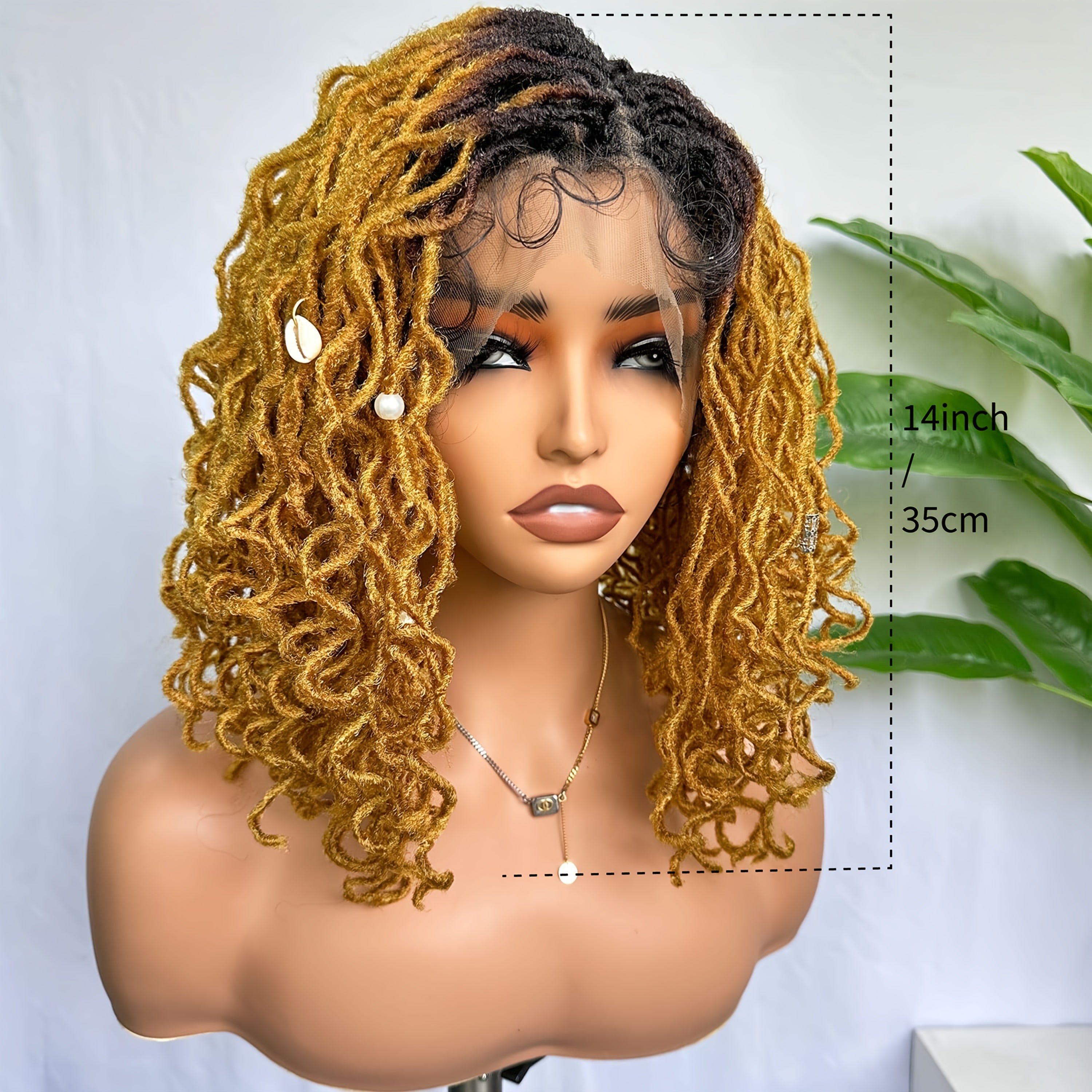 14 Inch Faux Locs Wig Full Lace Afro Curly/Kinky Dreadlocks Ombre Strawberry Blonde to Blonde - 180% Density Synthetic Crochet Braided Wig for, Natural Look & Versatile Styling, Versatile Hair Wig | Afro Curly Wig | Full Lace