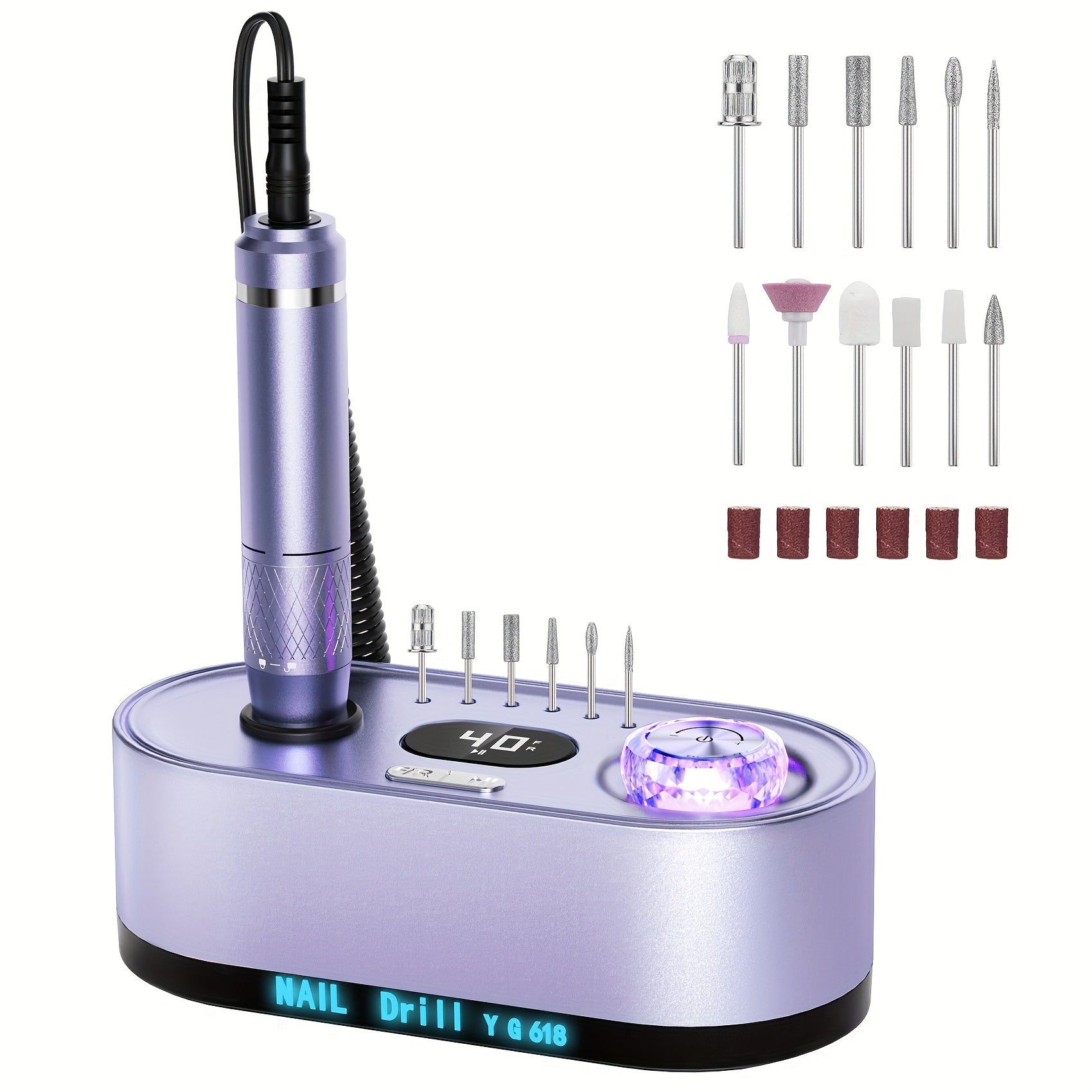 Electric Nail Drill Machine 40000RPM Professional Efile Nail Drill Kit, High Speed, Low Heat, Low Noise, Low Vibration, Electric Nail File For Acrylic Gel Nails, Toenail Shaping, Buffing, Grinder Manicure Pedicure Polishing S