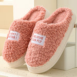Letter Design Thick Sole Home Slippers Indoor Outside Slides Winter Warm Fluffy Slippers Non-Slip Fur Cotton Shoes Ladies Couples