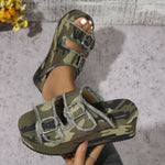 Stylish Solid Color Sandals - Slides with Platform, Double Buckle, Slip-On Design, Comfortable Summer Vacation Slides for Women
