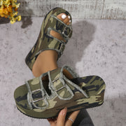Stylish Solid Color Sandals - Slides with Platform, Double Buckle, Slip-On Design, Comfortable Summer Vacation Slides for Women
