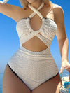 Lace One-Piece Swimsuit, Halter Neck Hollow Elegant Vintage Swimwear, Women'S Swimwear And Clothing.
