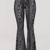 Women's High Waist Sexy Flare Pants - 100% Polyester Knitted Fabric, Paisley Print, All Season, Casual Bell Bottoms