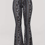 Women's High Waist Sexy Flare Pants - 100% Polyester Knitted Fabric, Paisley Print, All Season, Casual Bell Bottoms