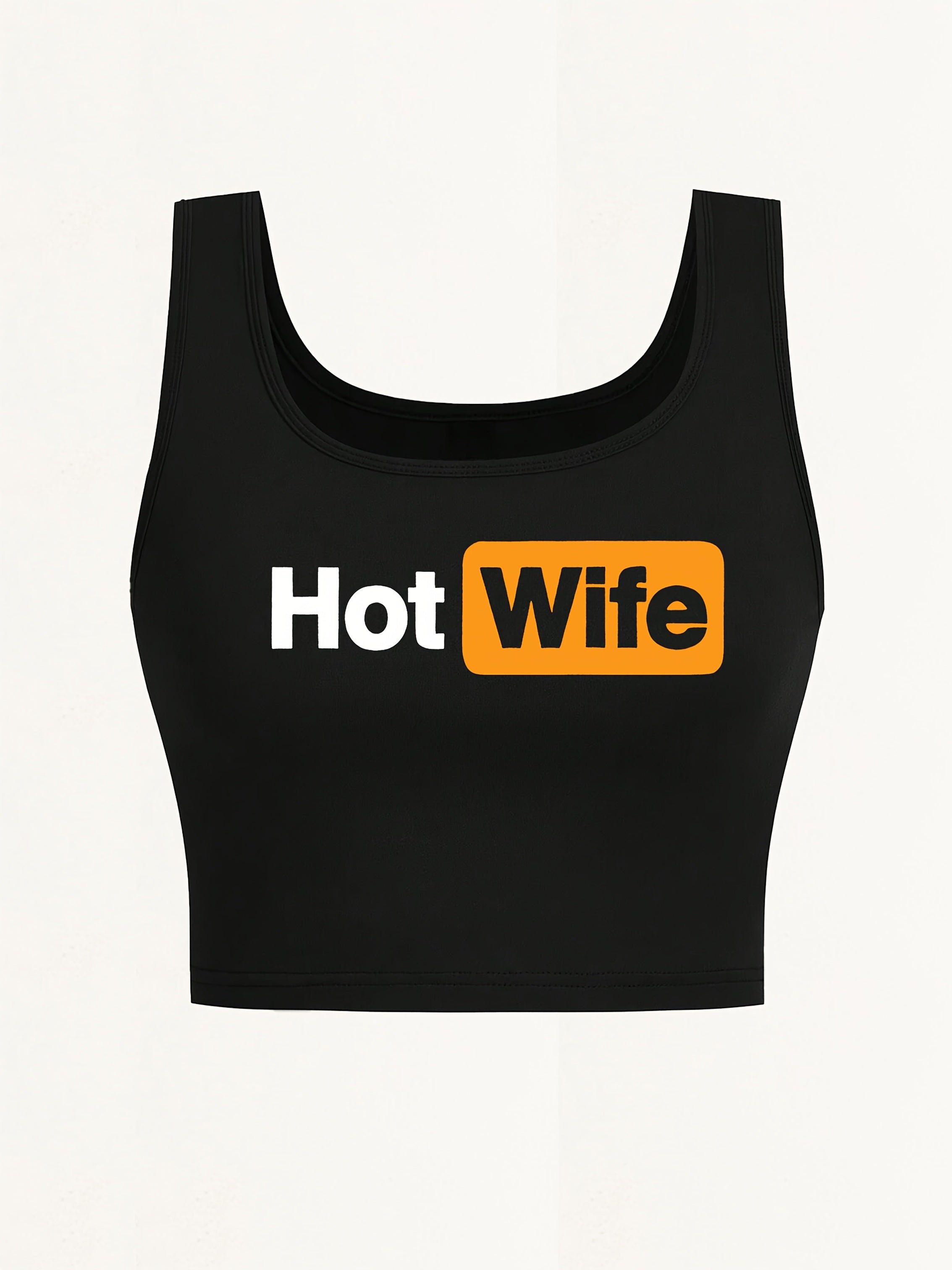 Women's "Hot Wife" Graphic Print Sleeveless Tank Top - Vibrant Red with Yellow Splash Design, Seamless Round Neck, Lightweight Breathable Fabric for Yoga & Casual Wear, Machine Washable Spring Summer Fall Top, Ladies Tank Top