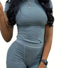Women's Slim Fit Round Neck T-Shirt - High Waisted Pants Streetwear Set - Casual Exercise Two-Piece