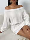 Youduomi Women's White Striped Off-Shoulder Bodycon Dress - Casual Chic Ruched Hem, Medium Stretch, Machine Washable for Spring Summer Fall, Seasonal Fashion, Mediumstretch Material