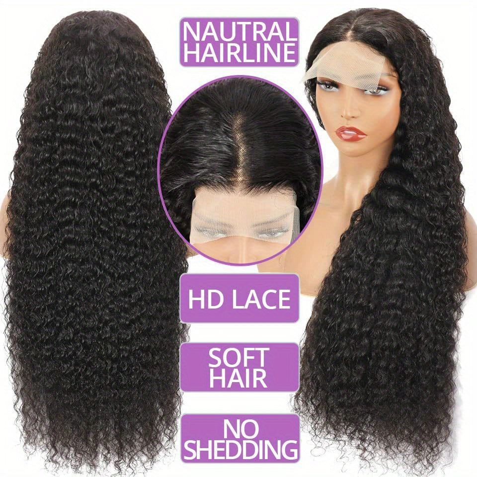 Deep Wave Lace Front Wigs Human Hair 180% Density 4X4 Transparent Lace Closure Wigs for Women Wet and Wavy Lace Frontal Wigs Glueless Wigs Pre Plucked with Baby Hair Natural Color (18 Inch)