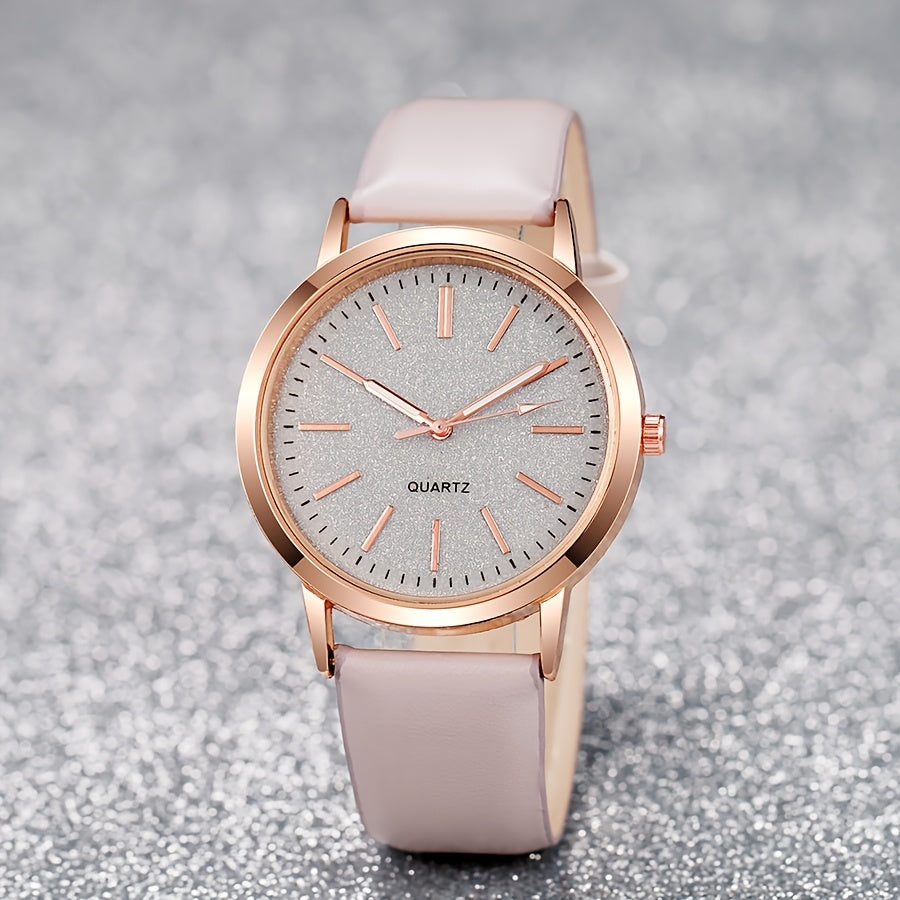 6pcs Elegant Women'S Quartz Watch and Jewelry Set - Round Analog Display, Faux Leather Band, Zinc Alloy Case, Non, Includes Bracelet, Necklace, Earrings, Ring - Perfect Gift for Her Mother